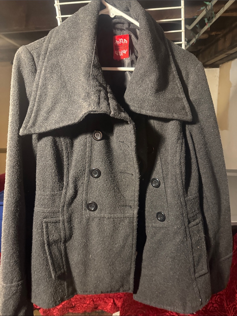 therapy Charcoal Gray Double-Breasted Wool Pea Coat